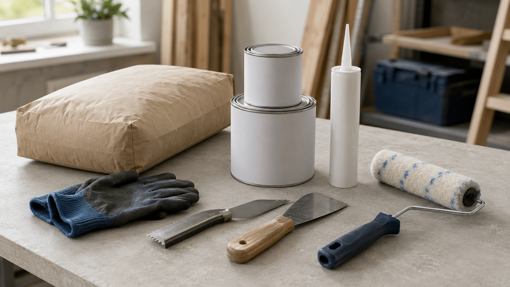 ouwmaterialen die irritatie of contactallergie kunnen veroorzaken, waaronder cement, coating, kit en handschoenen.